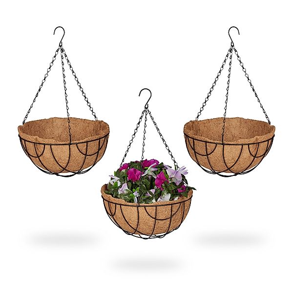 relaxdays Blumenampel 3er Set mit Kokoseinlage günstig online kaufen
