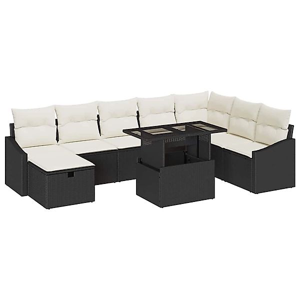 vidaXL Garten-Sofa-Set Höhenverstellbar 9-Tlg Schwarz Poly Rattan 3361186 günstig online kaufen