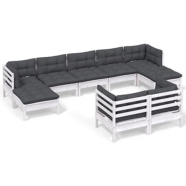 vidaXL 9-Tlg Garten-Lounge-Set mit Kissen Weiß Kiefer Massivholz 3097128 günstig online kaufen