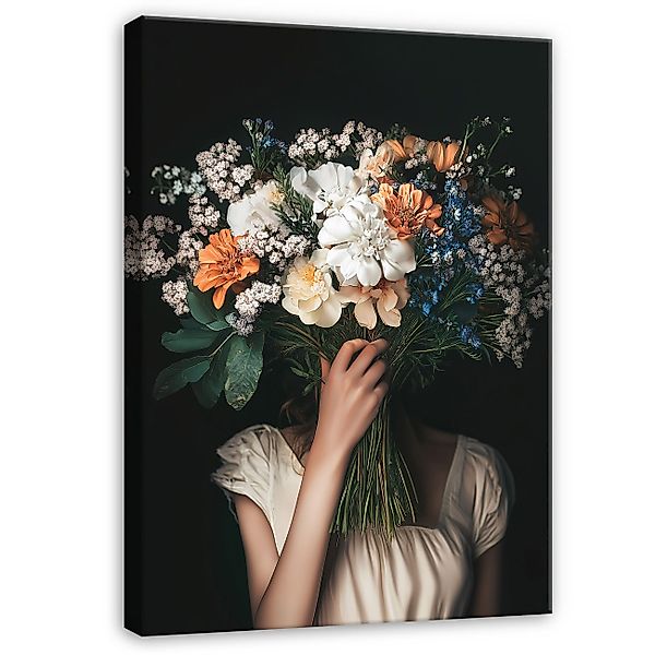 Wallarena Leinwandbild Frau Blumen Weiß Natur günstig online kaufen
