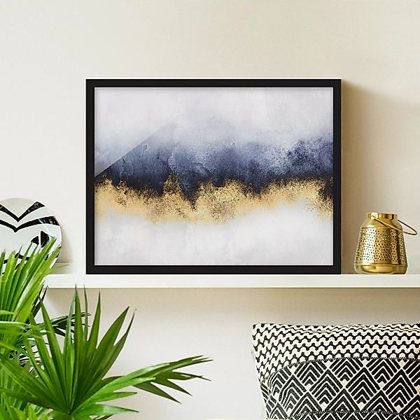 Bild mit Rahmen - Querformat Wolkenhimmel mit Gold günstig online kaufen