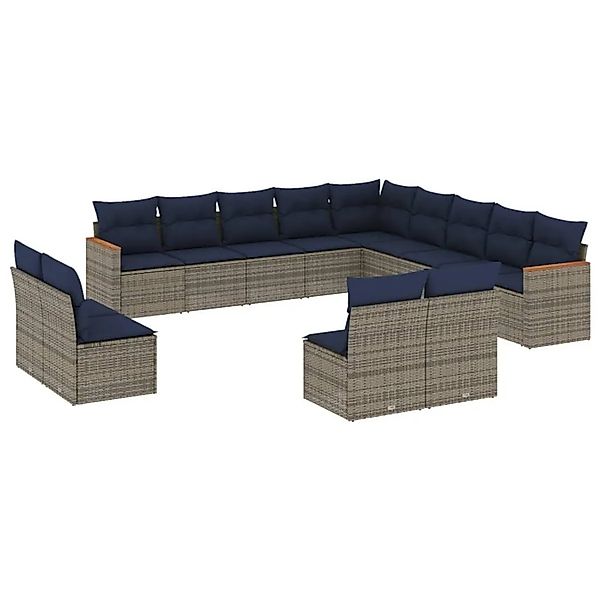 vidaXL 13-Tlg Gartensofa-Set mit Kissen Grau Polyrattan 3226488 günstig online kaufen