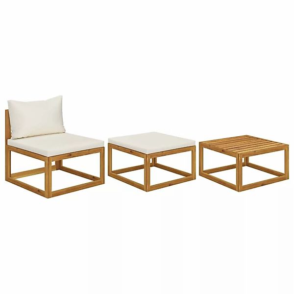 3-tlg. Garten-lounge-set Mit Creme-kissen Massivholz Akazie günstig online kaufen