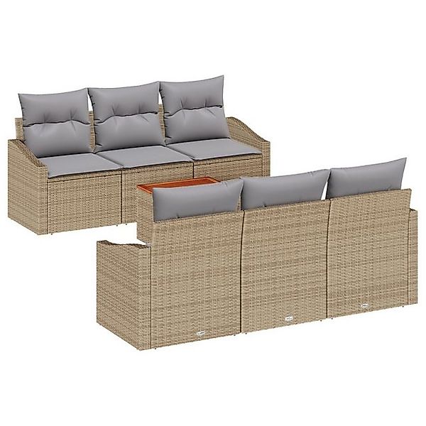 vidaXL Loungesofa 7-teiliges Garten Sofa Set mit Kissen Beige Poly Rattan, günstig online kaufen