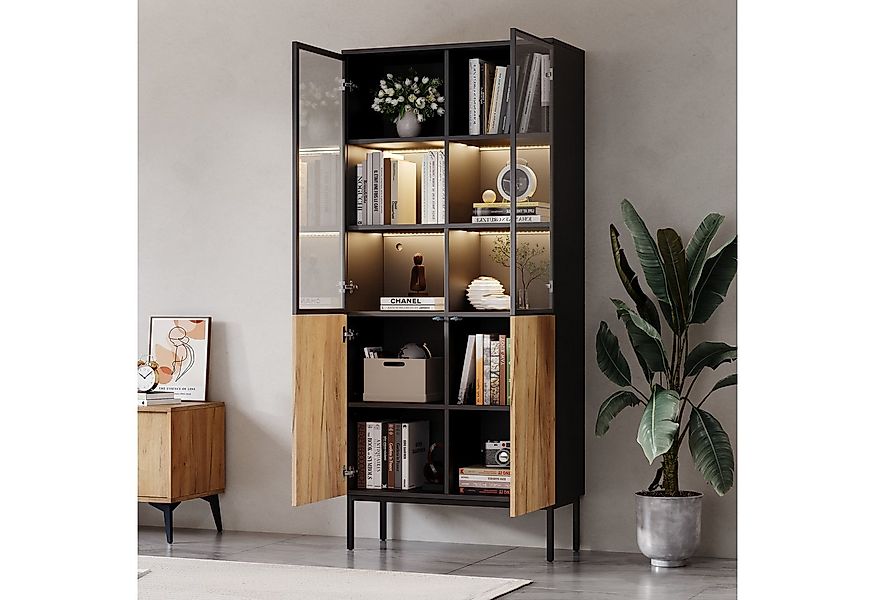 HAUSS SPOLE Vitrine mit Glastüren, LED-Leuchten, Bücherregal, 5-stöckige Gl günstig online kaufen