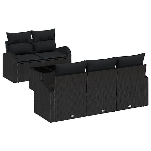 vidaXL Loungesofa 6-tlg. Garten-Sofagarnitur mit Kissen Schwarz Poly Rattan günstig online kaufen