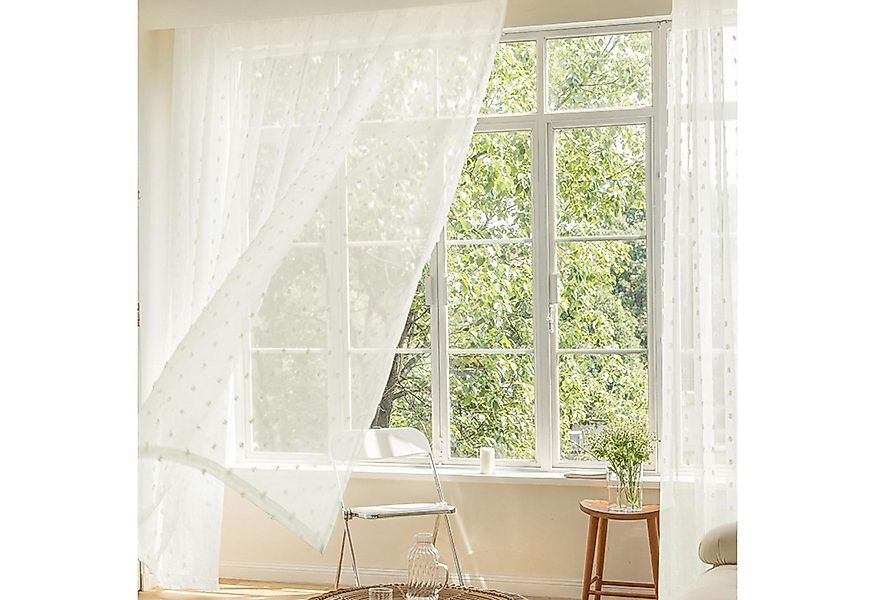 Sunicol Gardine Sheer Transparente Voile Vorhang mit Pompons, Boho Gardinen günstig online kaufen