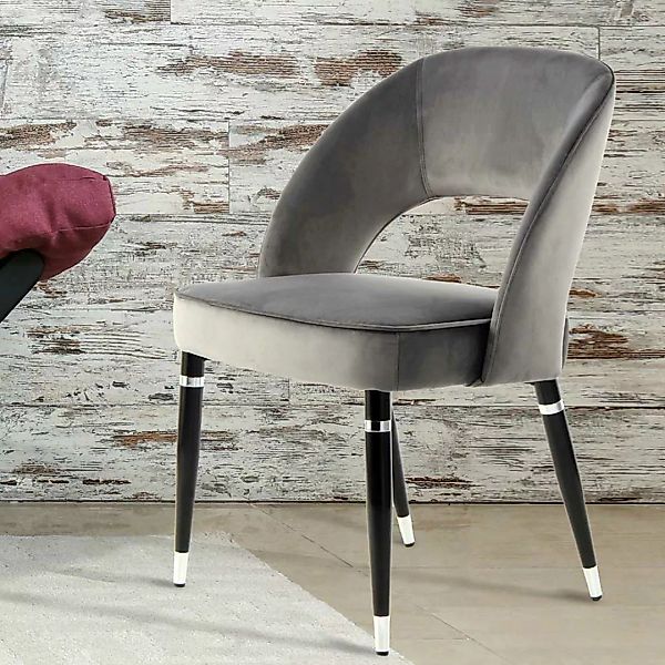 Esstisch Stühle in Grau Samt Metallgestell in Schwarz Silber (2er Set) günstig online kaufen