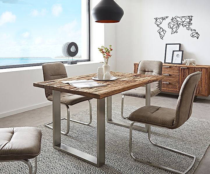 Esstisch Reclaimed 140x90 cm Vintage-Optik Edelstahl schmal günstig online kaufen