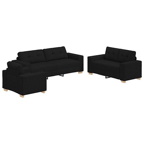 vidaXL Sofa 3-tlg. Sofagarnitur mit Kissen Schwarz Stoff, 3 Teile günstig online kaufen