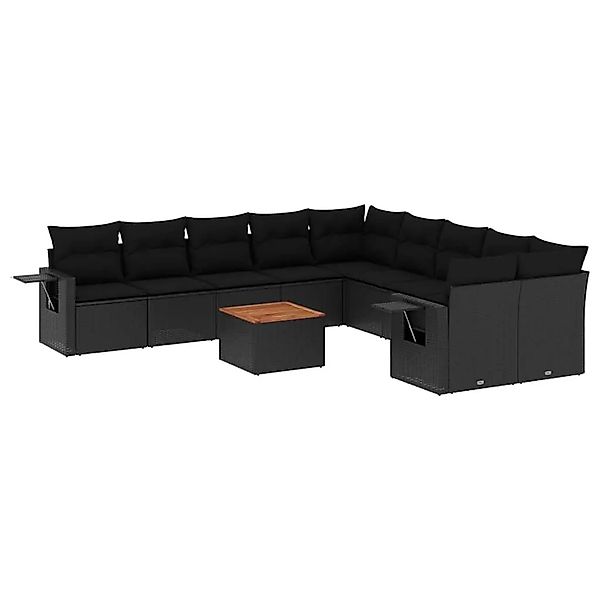 vidaXL 11-Tlg Garten-Sofagarnitur mit Kissen Schwarz Poly Rattan 3224753 günstig online kaufen