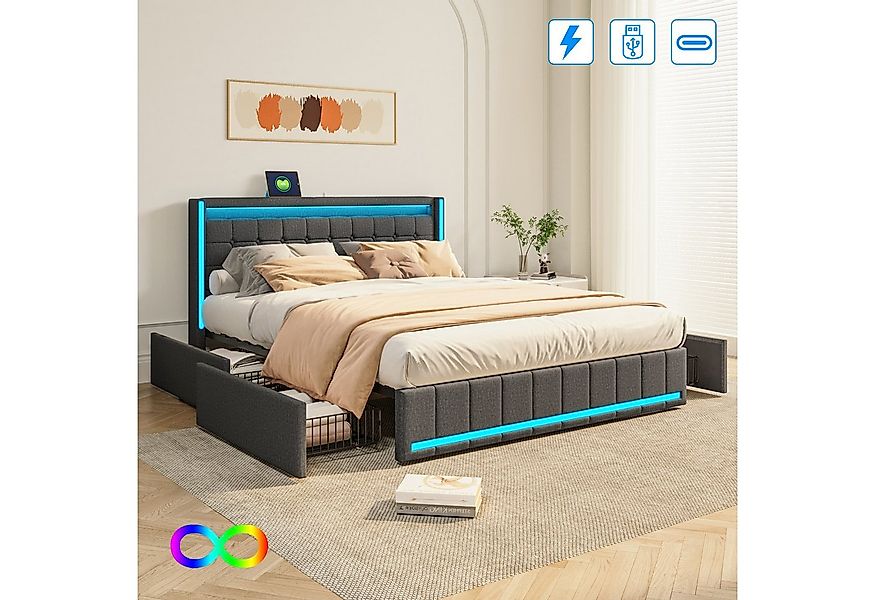 Furnishings Home Polsterbett Stauraumbett Doppelbett LED (1 tlg, Mit Vier e günstig online kaufen