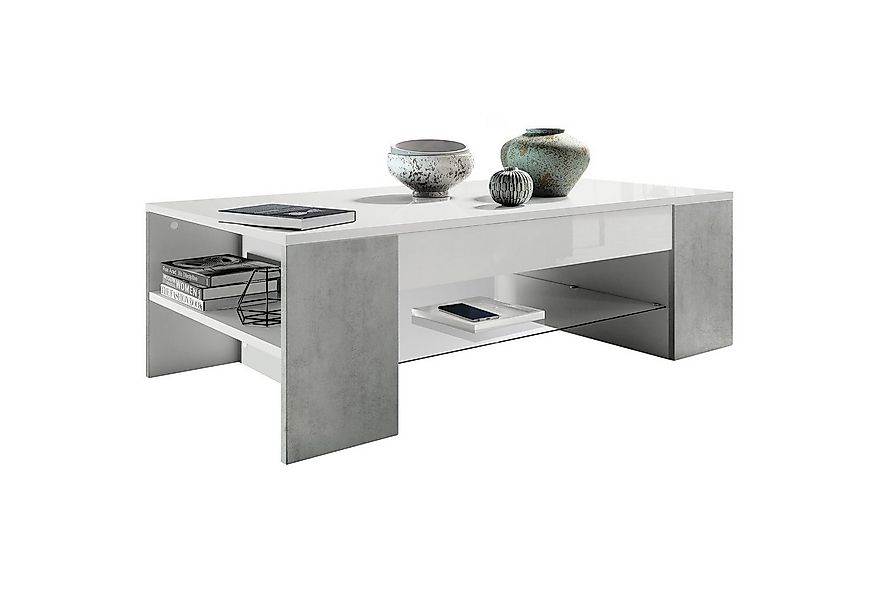 Vladon Couchtisch Clip (Wohnzimmertisch, mit 2 Seitenfächern und 1 Glasplat günstig online kaufen