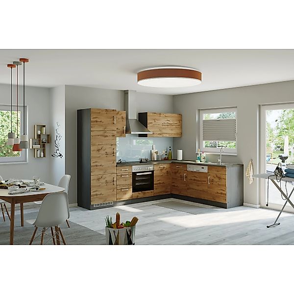 Held Möbel Küchenzeile Sorrento 210/ 270 cm Wotaneiche-Grafit o. E-Geräte W günstig online kaufen