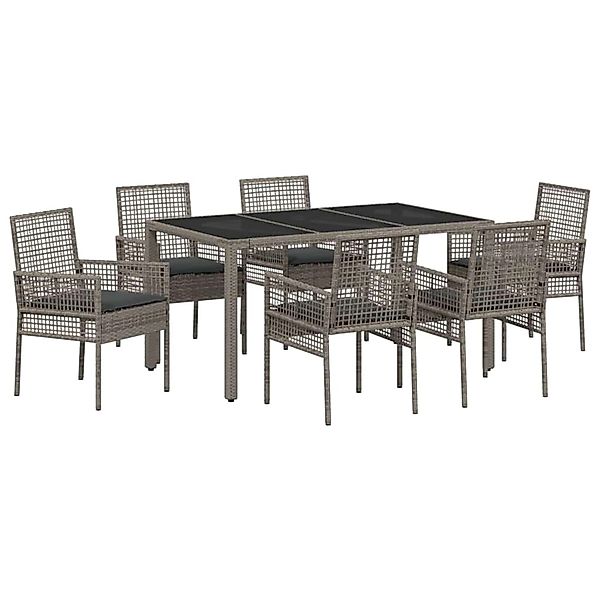 vidaXL Garten Essgruppe 7-Tlg Grau Poly Rattan 3334874 günstig online kaufen