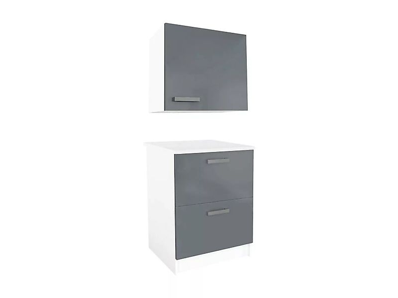 Küchenschränke TRATTORIA - 1 Unterschrank & 1 Oberschrank - Grau & Weiß günstig online kaufen