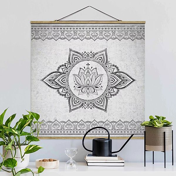 Stoffbild mit Posterleisten Mandala Lotus Betonoptik günstig online kaufen