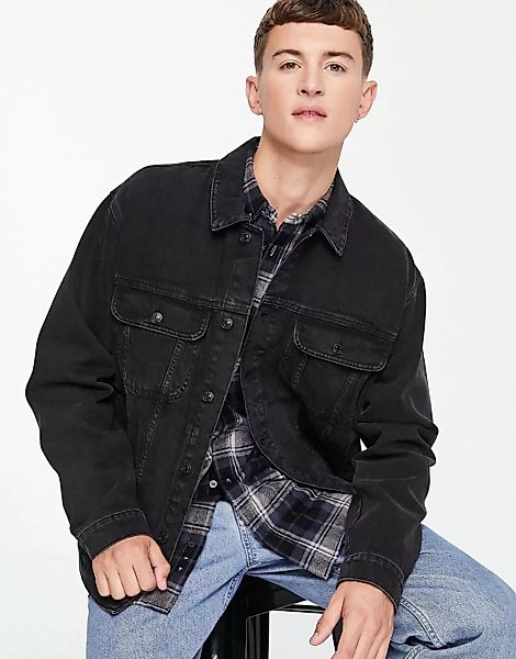 Topman – Oversize-Jeansjacke in verwaschenem Schwarz günstig online kaufen