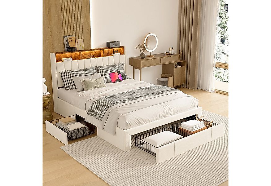Furnishings Home Polsterbett Stauraumbett Doppelbett LED (USB + TYPE-C), Mi günstig online kaufen