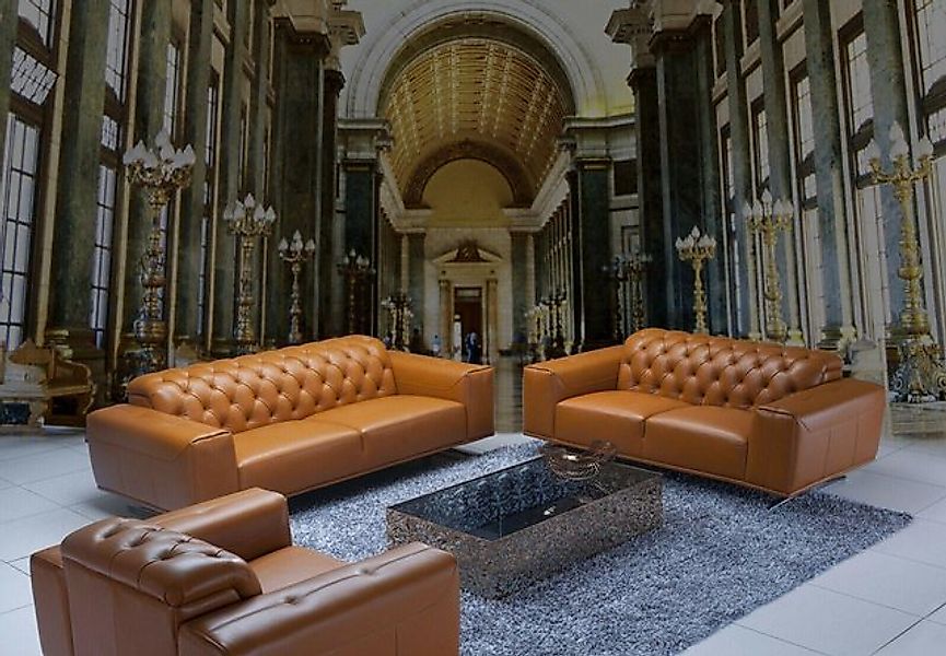 JVmoebel Sofa Chesterfield Sofagarnitur Set Braune Couchen Ledersofa Couch, günstig online kaufen