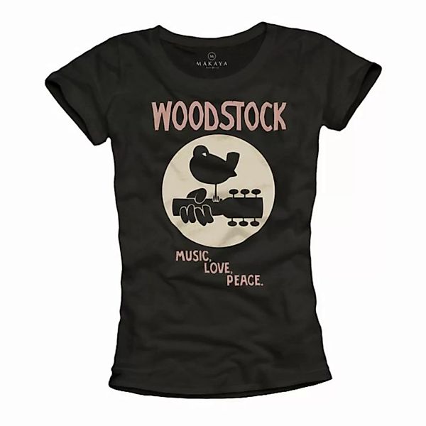 MAKAYA Print-Shirt Damen Woodstock Musik Top Hippie Motiv Rock Band 60er 70 günstig online kaufen