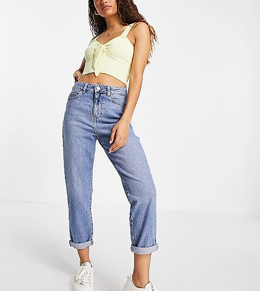 New Look Petite – Mom-Jeans in Hellblau mit betonter Taille günstig online kaufen