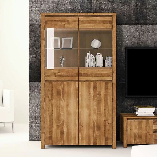 Wohnzimmervitrine aus Wildeiche Massivholz 100 cm günstig online kaufen