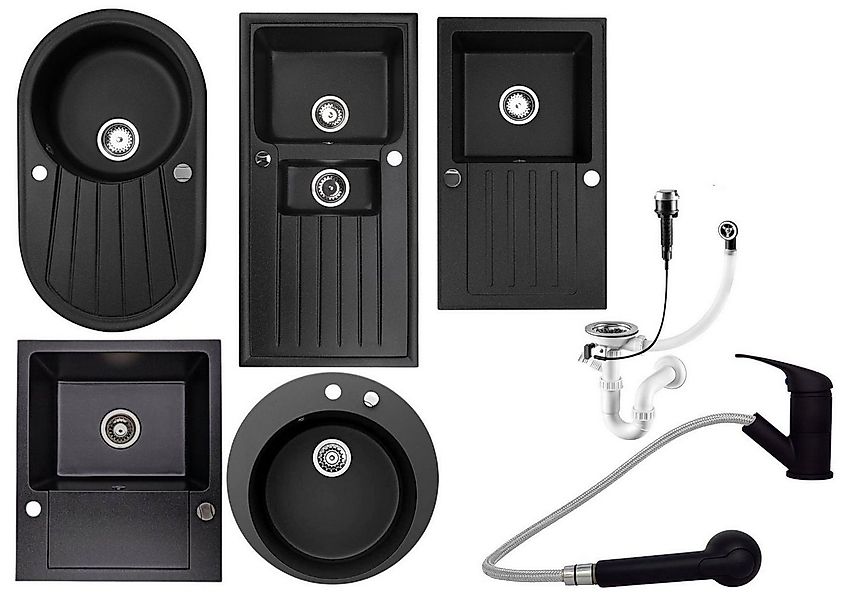 Faizee Möbel Granitspüle Granitspüle Küchenspüle mit Siphon und ausziehbar günstig online kaufen