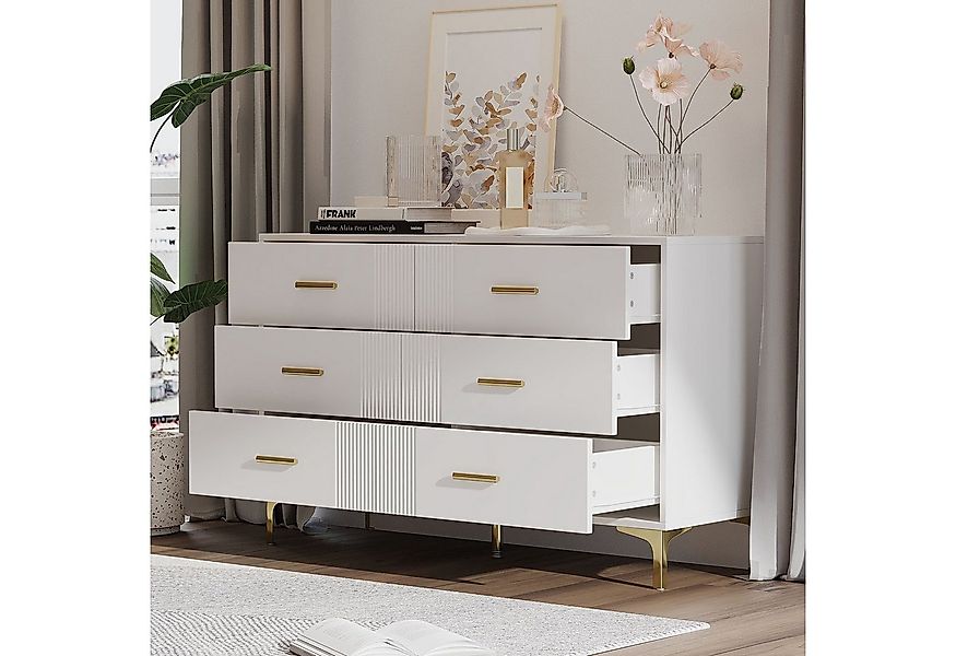 HAUSS SPOLE Sideboard Wohnzimmerschrank weiß,Kommode mit 6 Schubladen für S günstig online kaufen