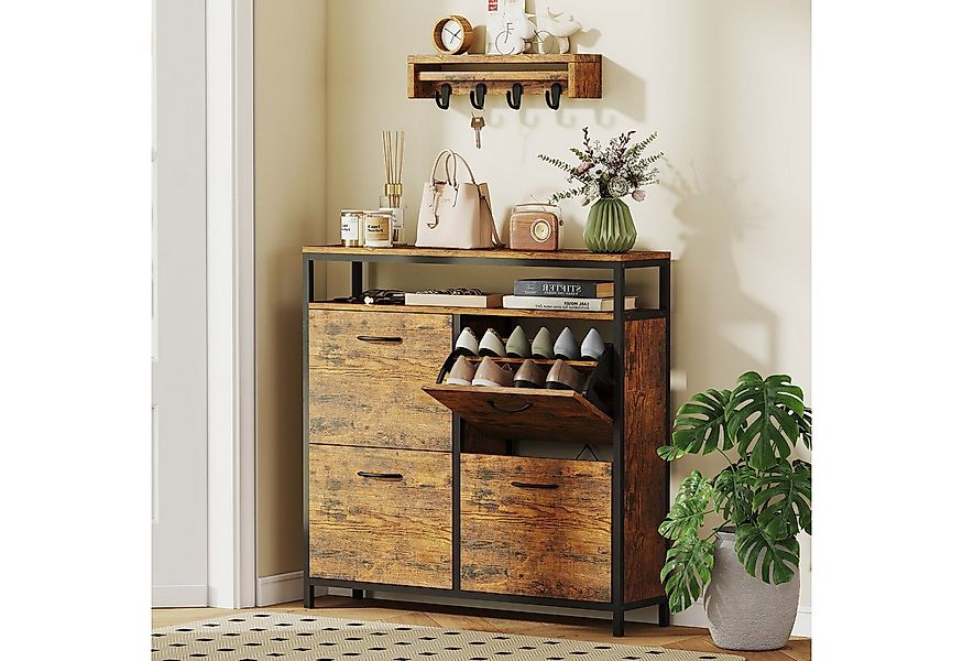 HOMCOM Schuhkipper mit 4 Klappen, verstellbar Trennwand, offenem Fach (schm günstig online kaufen