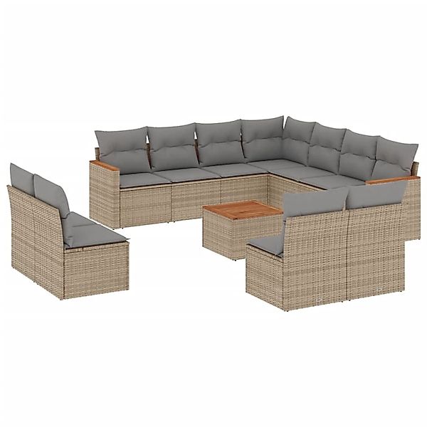 vidaXL 12-Tlg Garten-Sofagarnitur mit Kissen Beige Poly Rattan 3258496 günstig online kaufen