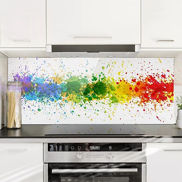 Glas Spritzschutz Muster & Textur - Panorama Rainbow Splatter günstig online kaufen
