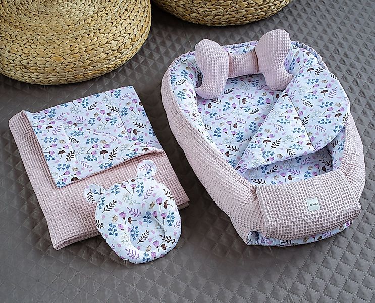 Loolay Bettnestchen Altrosa WAFFELPIQUE/ BLUMEN Rosa 5 TLG SET Babynest Bab günstig online kaufen