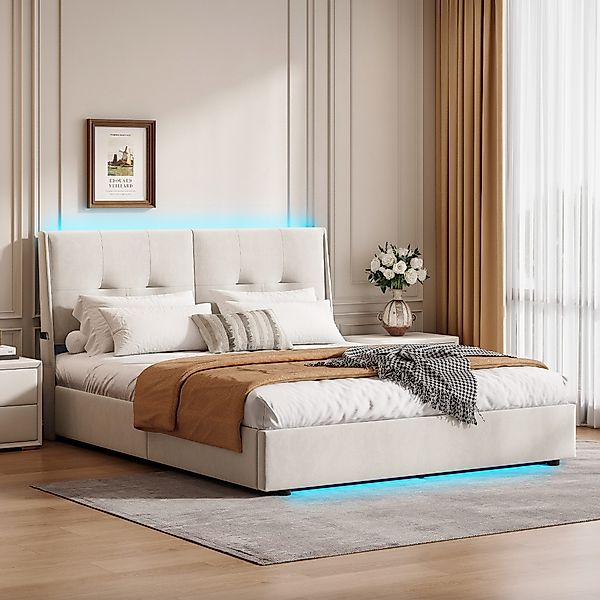 Gdood Polsterbett Doppelbett LED Stauraumbett (1-tlg., günstig online kaufen