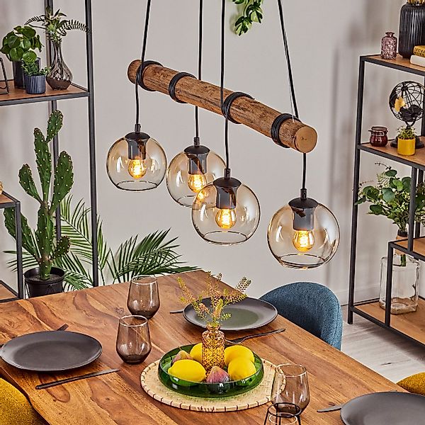 hofstein Pendelleuchte Hängelampe aus Metall/Holz/Glas in günstig online kaufen