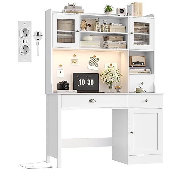 Homfa Schreibtisch mit LED, 2 Steckdosen günstig online kaufen