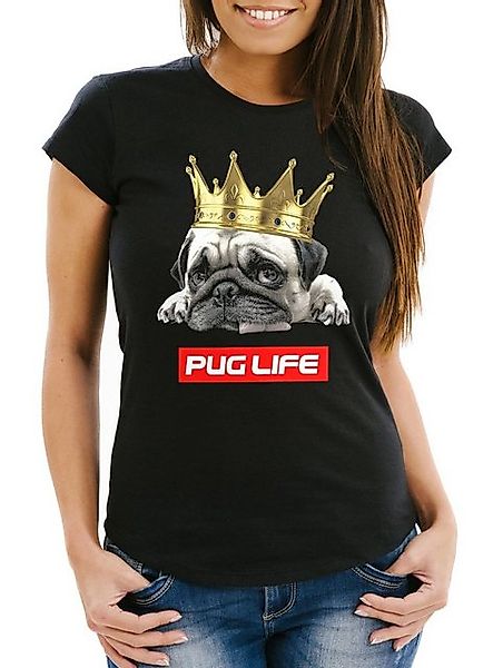 MoonWorks Print-Shirt Damen T-Shirt Pug Life Mops mit Krone Slim Fit mit Pr günstig online kaufen