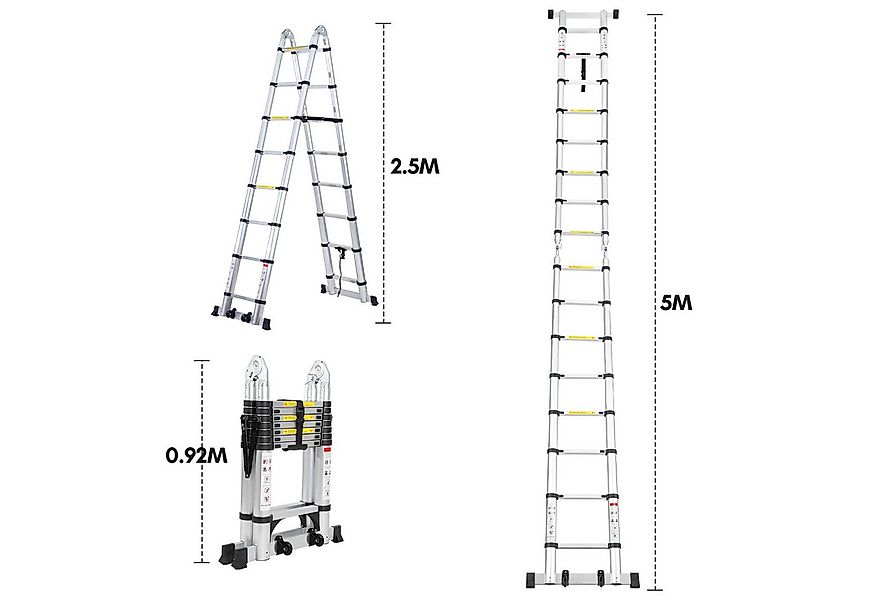 Clanmacy Teleskopleiter Teleskopleiter Klappleiter 5M« Aluleiter ausziehbar günstig online kaufen