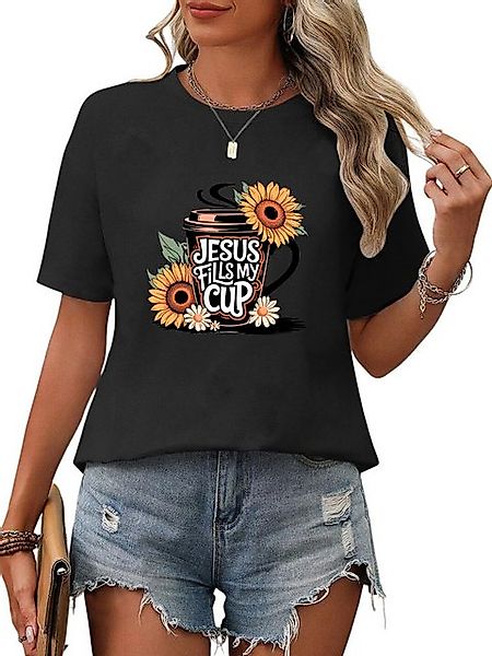 PYL T-Shirt Damen Sommer Kurzarmbluse Locker Sonnenblume Print-Shirt günstig online kaufen