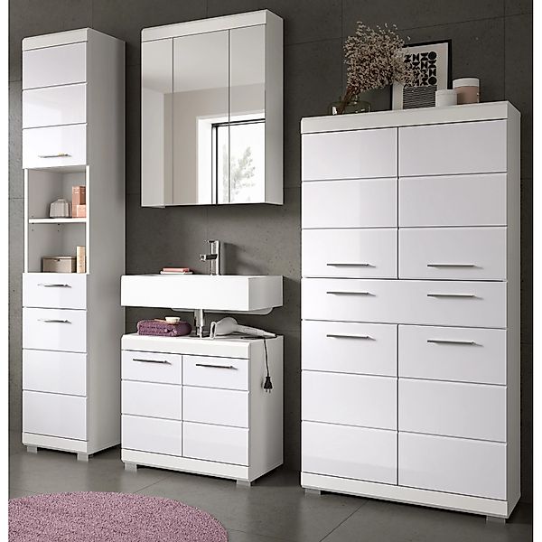 Inn.Furn Badmöbel-Set in Weiß Hochglanz 200 cm 4-teilig Shawn günstig online kaufen