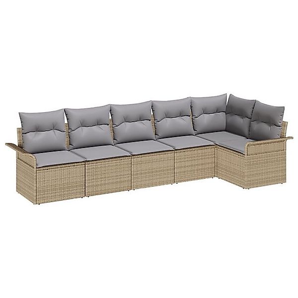 vidaXL Loungesofa 6-teiliges Garten Sofa Set mit Kissen Beige Poly Rattan, günstig online kaufen