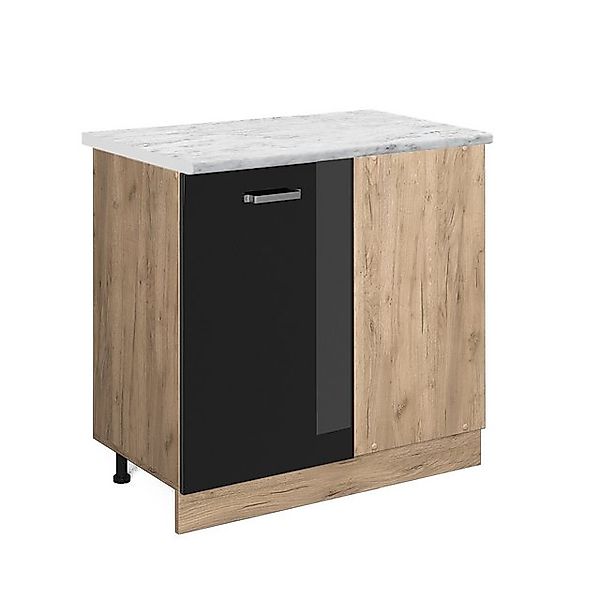 Vicco Eckunterschrank R-Line, Schwarz Hochglanz/Goldkraft Eiche, 86 cm AP M günstig online kaufen