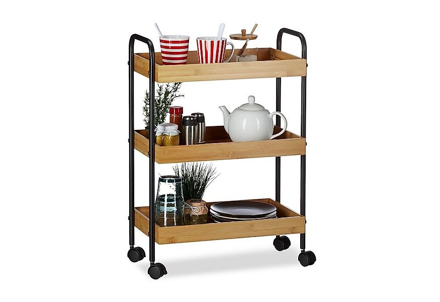 relaxdays Küchenwagen Bambus Rollwagen mit 3 Ablagen günstig online kaufen