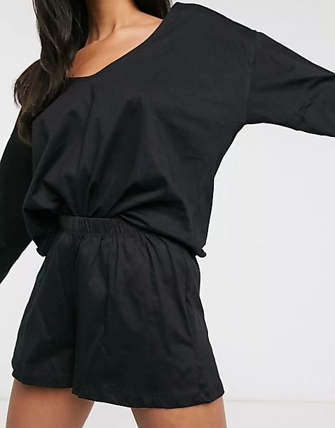 ASOS DESIGN – Mix & Match – Kurze Pyjamahose aus Jersey in Schwarz günstig online kaufen
