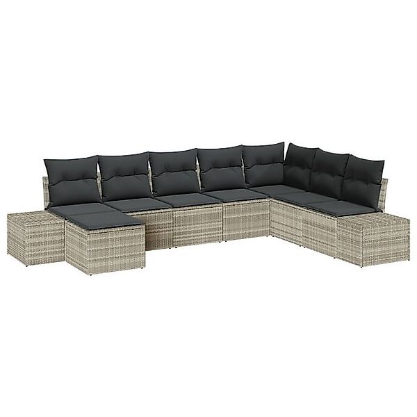 vidaXL Loungesofa 8-teiliges Garten-Sofa-Set mit Kissen Hellgrau Poly Ratta günstig online kaufen