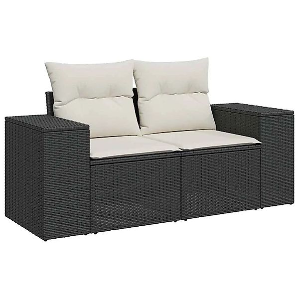 vidaXL Gartensofa mit Kissen 2-Sitzer Schwarz Poly Rattan 366019 günstig online kaufen