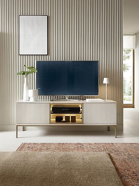 yourhouse24 TV-Schrank SANTIA 154 cm LED-Fach Lamellen Kaschmir Beige Gold günstig online kaufen
