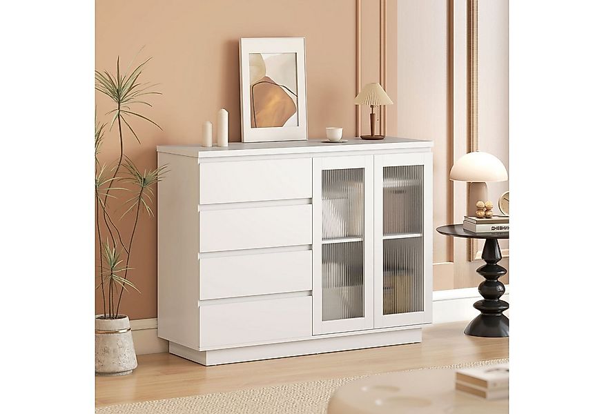 HOMCOM Sideboard Beistellschrank mit 4 Schubladen, 2 Türen (Aufbewahrungssc günstig online kaufen