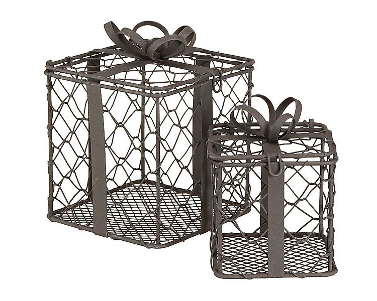 Viana Gartenfigur Vintage Drahtkorb Set 2x Geschenk Metall Grau Deko Landha günstig online kaufen