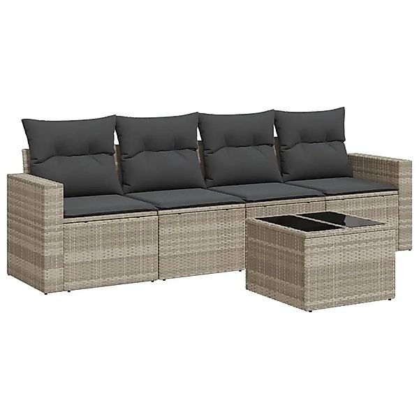 vidaXL 5-Tlg Garten-Sofagarnitur mit Kissen Hellgrau Poly Rattan 3251029 günstig online kaufen